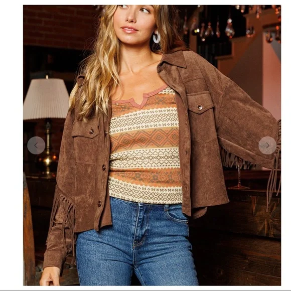 Caroline Retro Chic Fringe Faux Suede Jacket - Picture 3 of 5